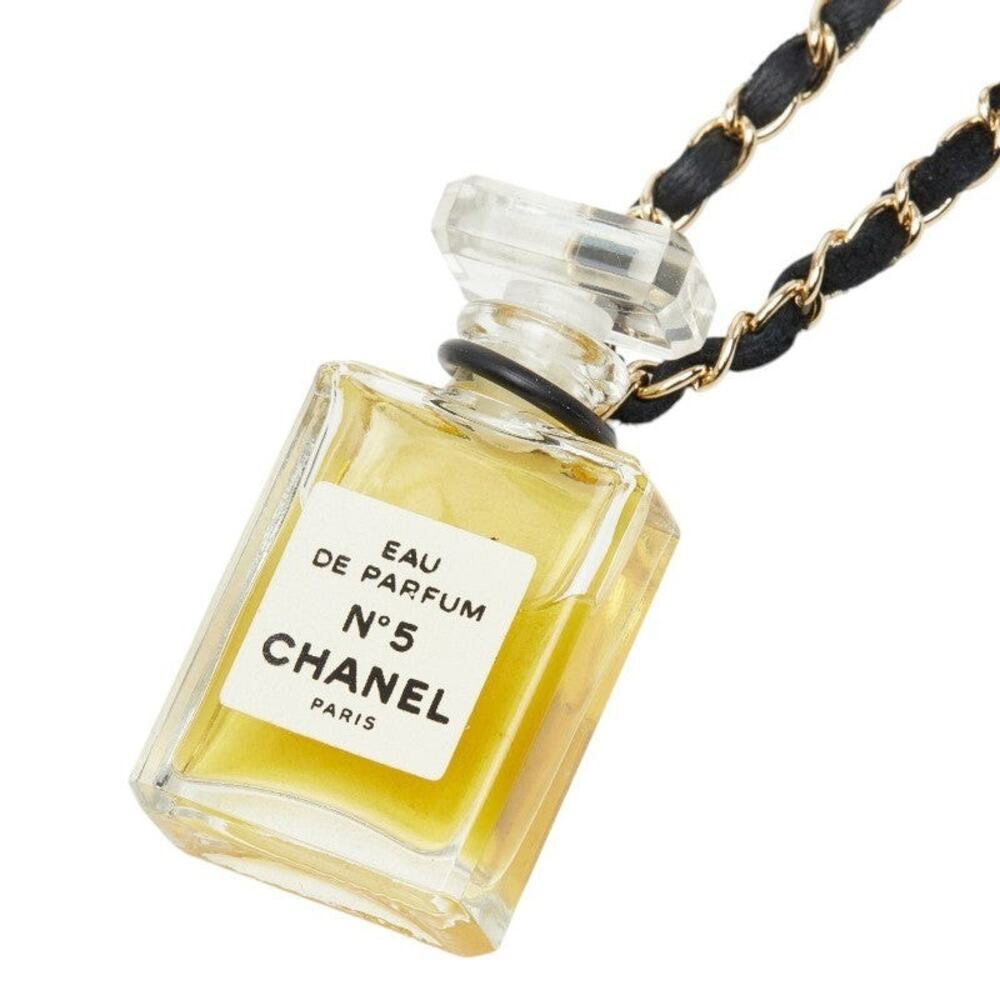 Chanel No.5 Perfume Bottle Chain Necklace Plated Leather Gold